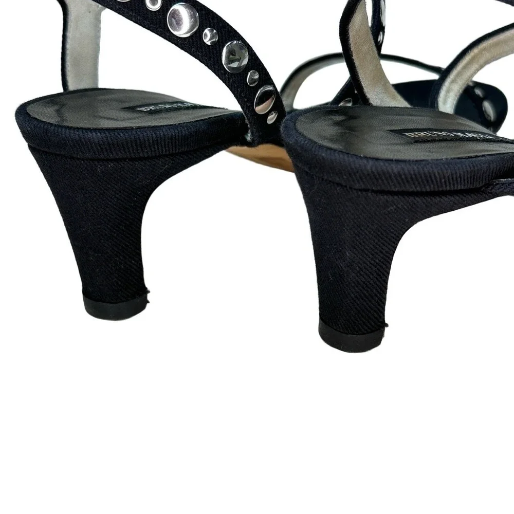 Bruno‎ Magli Womens 36 Black Studded Strappy Kitten Heel Sandals Made Italy 5.5